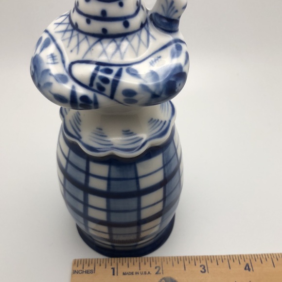 VTG Russian Gzhel CandleStick Holder Blue White Porcelain Collectible - Picture 8 of 10